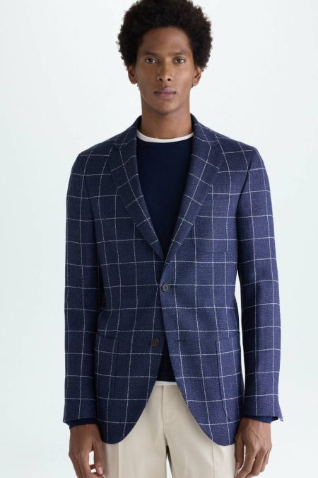Men Purificacion Garci White Windowpane Check Wool Bouclé Relaxed Fit Blazer Suits And Blazers