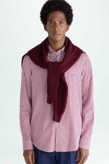 Men Shirts Purificacion Garci Burgundy Candy Stripe Poplin Shirt