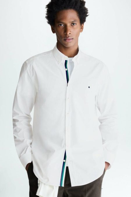 Men Shirts Purificacion Garci White Grosgrain-Trimmed Poplin Shirt