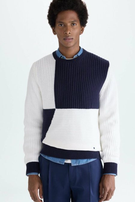 Men Sweatshirts Ecru Geometric Textured Cotton Sweater Purificacion Garci