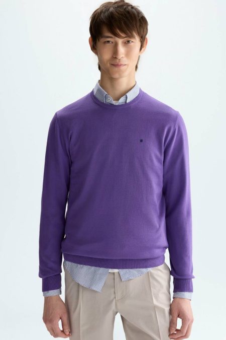 Men Sweatshirts Purificacion Garci Pima Cotton Crew-Neck Sweater Purple
