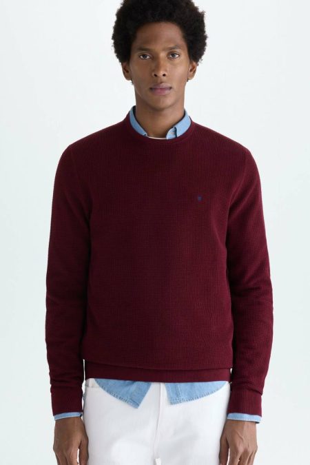 Men Sweatshirts Textured Pima Cotton Sweater Purificacion Garci Burgundy