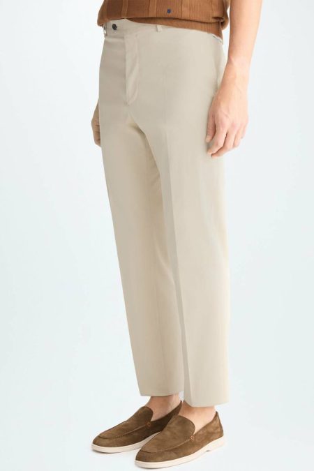 Men Trousers Cotton Twill Classic Fit Suit Trousers Purificacion Garci Stone