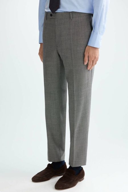 Men Wool Bird's Eye Weave Classic Fit Suit Trousers Gray Trousers Purificacion Garci