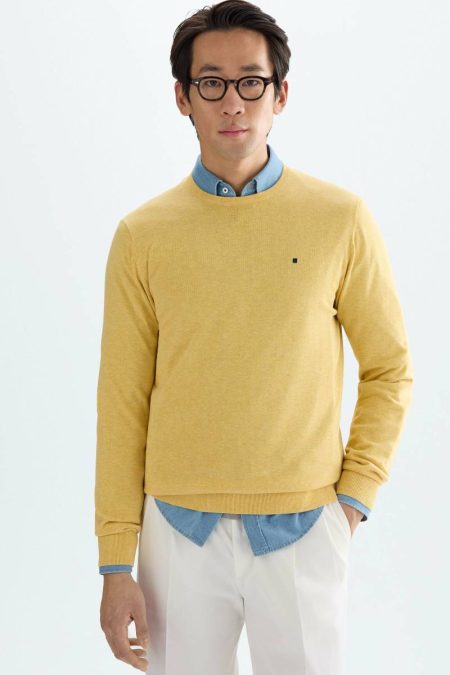Men Yellow Purificacion Garci Cotton Crew-Neck Sweater Knitwear