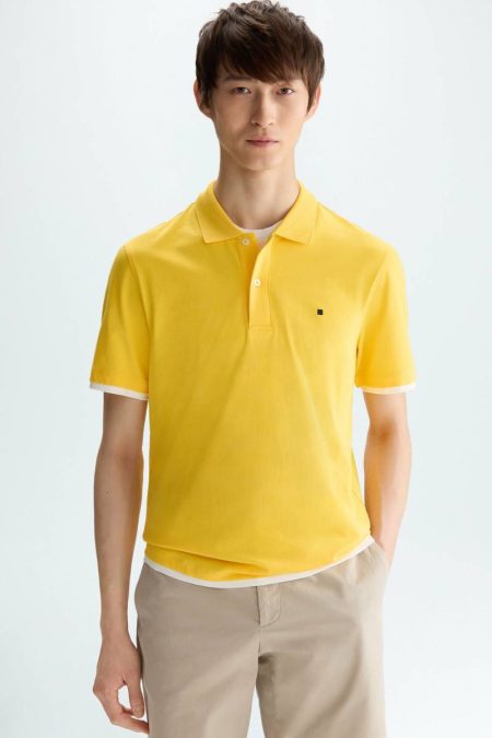 Men Yellow Purificacion Garci Jersey Double Polo Shirt Polo Shirts