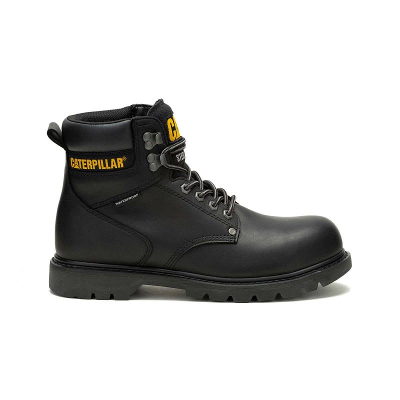 Men's Second Shift Waterproof Steel Toe Work Boot Cat Black Men Boots