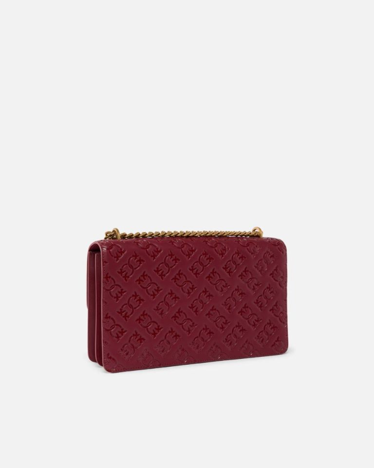 Merlot Burgundy-Antique Gold Love Bag Leather Crossbody Bag With Logo Pinko Shoulder Bags - Image 2