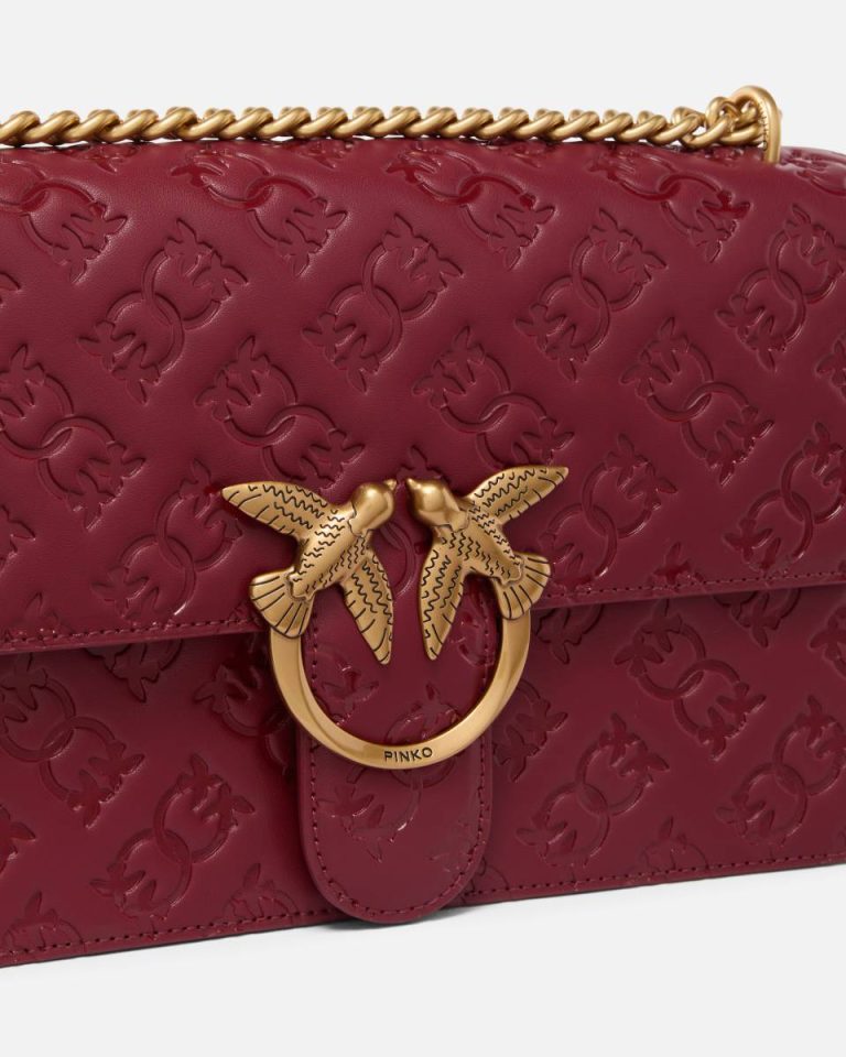 Merlot Burgundy-Antique Gold Love Bag Leather Crossbody Bag With Logo Pinko Shoulder Bags - Image 3