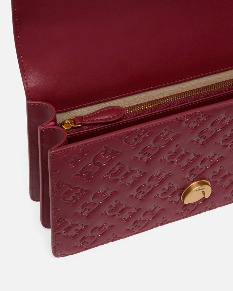 Merlot Burgundy-Antique Gold Love Bag Leather Crossbody Bag With Logo Pinko Shoulder Bags - Image 4