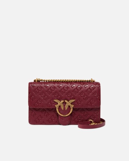 Merlot Burgundy-Antique Gold Love Bag Leather Crossbody Bag With Logo Pinko Shoulder Bags
