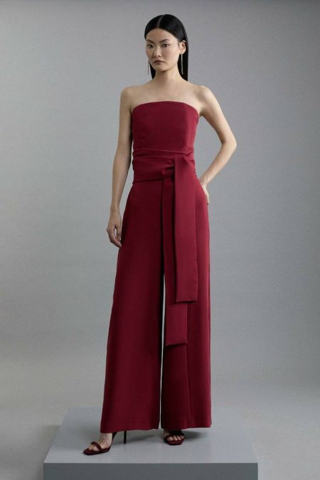 Merlot Karen Millen Tailoring Women Tall Soft Tailored Color Block Tailored Bandeau Jumpsuit
