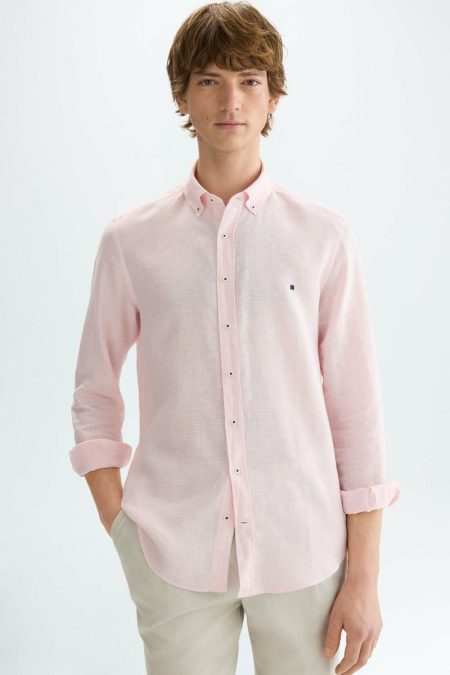 Micro Check Linen Shirt Shirts Pink/White Men Purificacion Garci