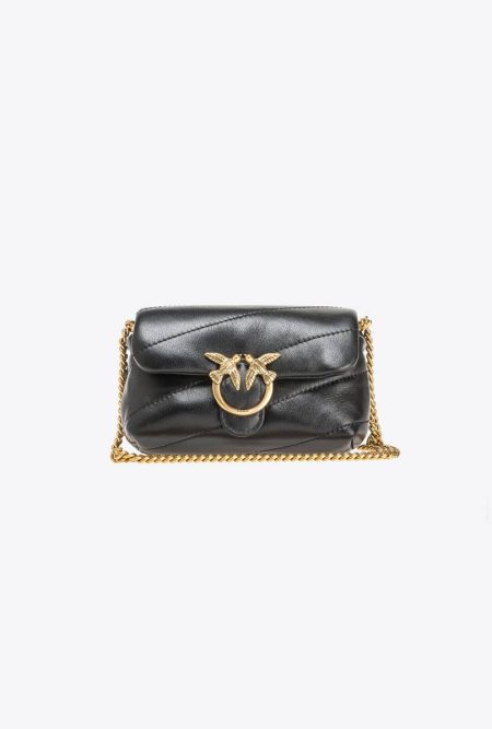 Micro Love Bag Puff Black-Antique Gold Pinko Crossbody Bags