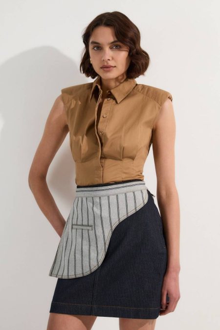 Mid Blue Skirts Stripe Denim Belt Detail Mini Skirt Karen Millen Women