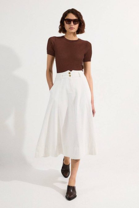 Mid Blue Women Skirts Denim High Waist Full Midi Skirt Karen Millen