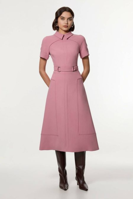 Midi Dresses Compact Stretch Tab Detail Full Skirted Midi Dress Karen Millen Navy Women