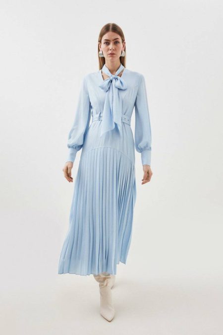 Midi Dresses Jersey Ponte Georgette Mix Midi Dress Women Karen Millen Baby Blue
