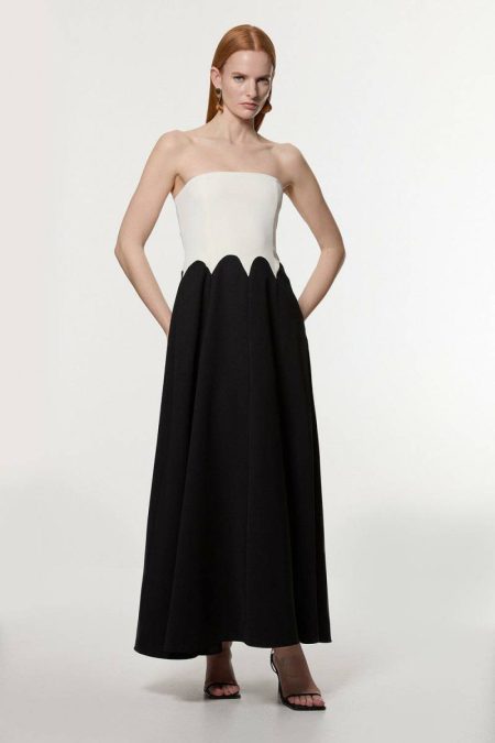 Midi Dresses Karen Millen Soft Tailored Color Block Bandeau Midi Dress Women Mono