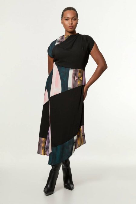Midi Dresses Karen Millen Women Multi Amelia Graham Plus Size Soft Tailored Color Block Printed Midi Dress