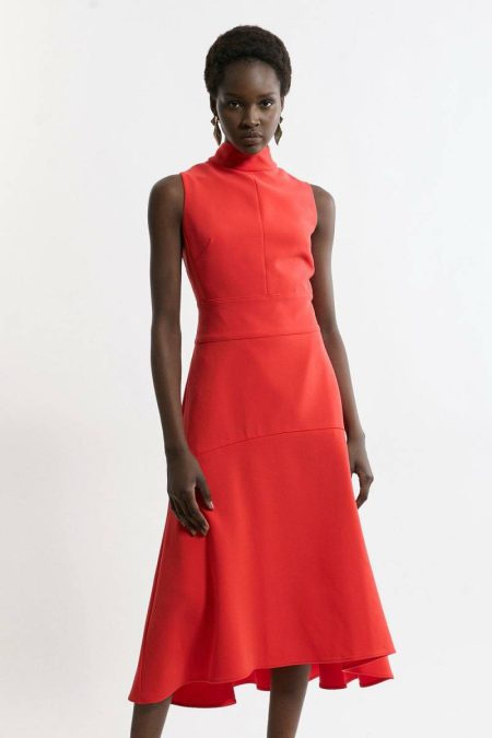 Midi Dresses Red Women Karen Millen Petite Compact Stretch Essential High Low Midi Dress