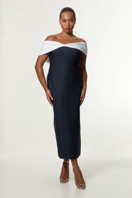 Midi Dresses Women Karen Millen Plus Size Bandage Bandeau Contrast Midi Dress Navy