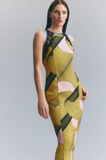 Midi Dresses Women Yellow Karen Millen Amelia Graham Printed Cady Lace Detail Woven Midi Dress