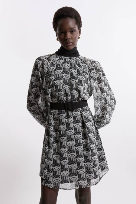 Mini Dresses Mono Karen Millen Petite Georgette Tie Neck Belted Woven Mini Dress Women