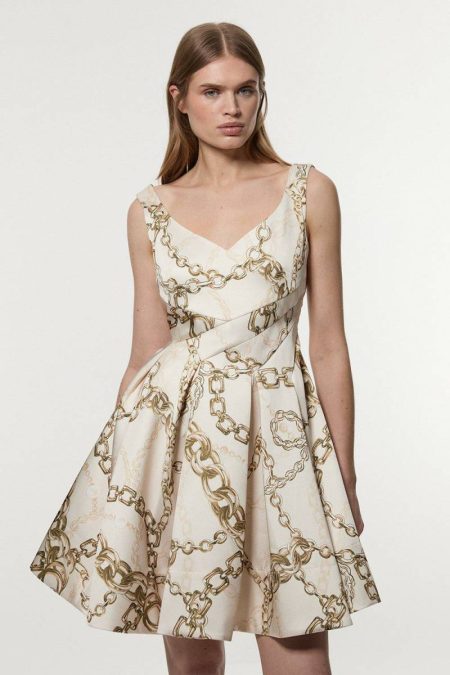 Mini Dresses Multi Structured Viscose Satin Chain Print Tailored Prom Mini Dress Women Karen Millen
