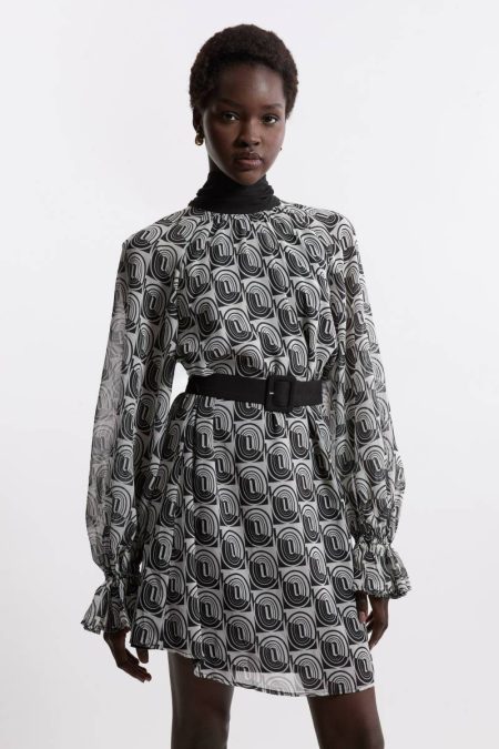 Mini Dresses Women Karen Millen Mono Tall Georgette Tie Neck Woven Mini Dress
