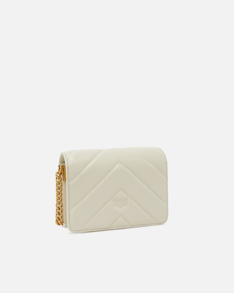Mini Love Bag Click Big Chevron Crossbody Bags White+White-Antique Gold Pinko - Image 2