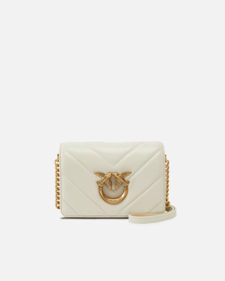 Mini Love Bag Click Big Chevron Crossbody Bags White+White-Antique Gold Pinko