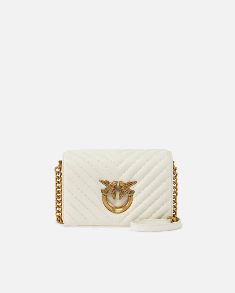 Mini Love Bag Click Chevron White+White-Antique Gold Pinko Crossbody Bags