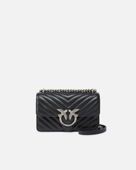 Mini Love Bag One Chevron Black-Old Silver Pinko Crossbody Bags