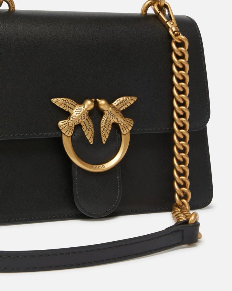 Mini Love Bag One Top Handle Light Simply Black-Antique Gold Pinko Handbags - Image 3