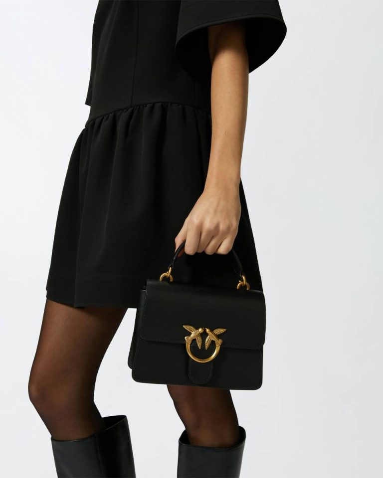 Mini Love Bag One Top Handle Light Simply Black-Antique Gold Pinko Handbags - Image 5