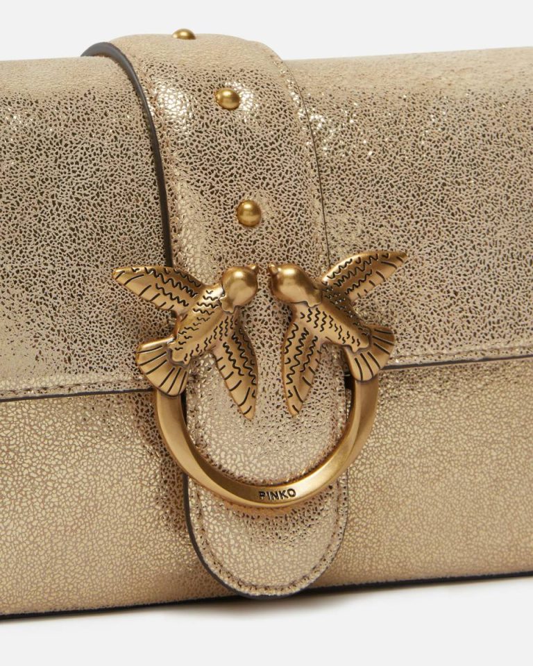 Mini Love Bag Suede Glitter Shoulder Bag Shoulder Bags Gold/Sand-Antique Gold Pinko - Image 3