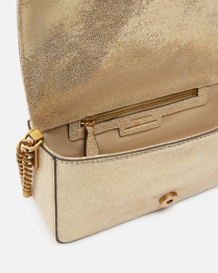 Mini Love Bag Suede Glitter Shoulder Bag Shoulder Bags Gold/Sand-Antique Gold Pinko - Image 4