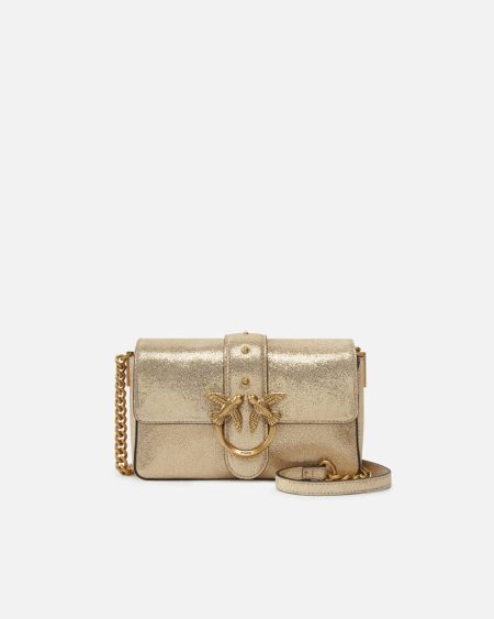 Mini Love Bag Suede Glitter Shoulder Bag Shoulder Bags Gold/Sand-Antique Gold Pinko