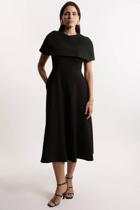 Mint Compact Stretch Cape Sleeve Full Skirt Tailored Midaxi Dress Tailoring Karen Millen Women