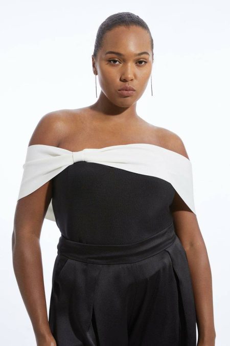 Mono Karen Millen Knitwear Women Plus Size Figure Form Bandage Knit Asymmetric Top
