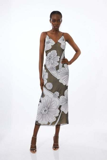 Mono Karen Millen Women Tailoring Applique Organdie Woven Midi Dress