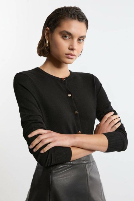 Mono Karen Millen Women Viscose Blend Knitted Crew Neck Cardigan Knitwear