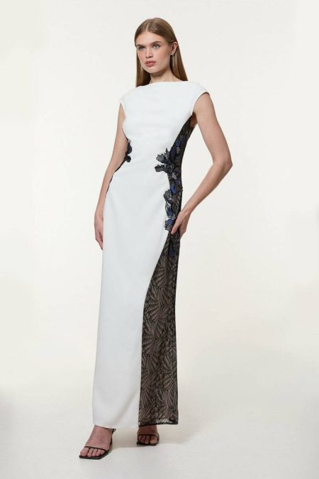 Mono Maxi Dresses Lace Applique Contrast Sleeveless Tailored Maxi Dress Karen Millen Women