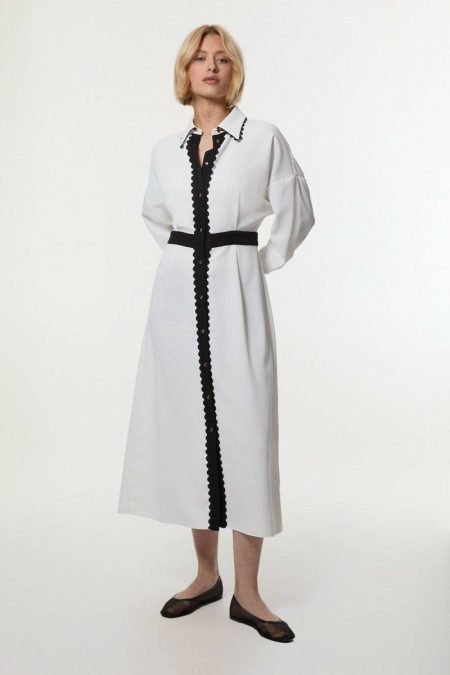 Mono Maxi Dresses Women Petite Scallop Trim Woven Crepe Shirt Dress Karen Millen
