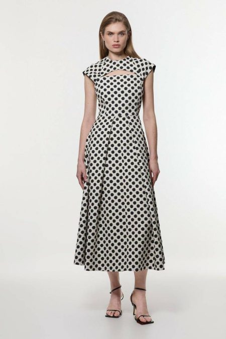 Mono Spot Jacquard Full Skirted Tailored Midaxi Dress Women Maxi Dresses Karen Millen