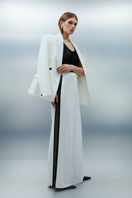 Mono Tailoring Lace Applique Contrast Tailored Wide Leg Pants Karen Millen Women