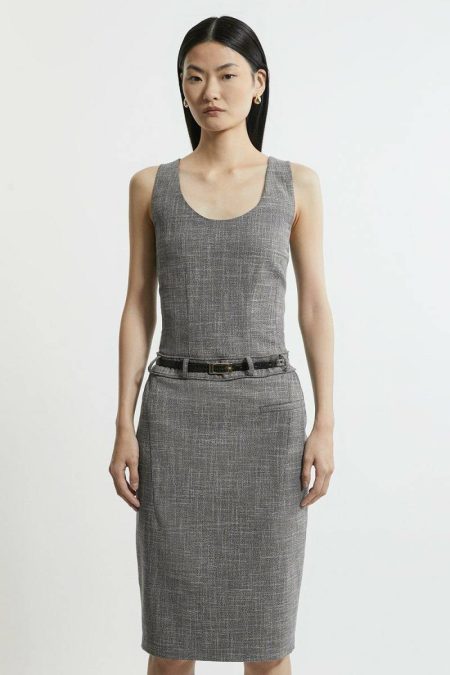 Mono Tailoring Women Mono Textured Seam Detail Tailored Midi Dress Karen Millen