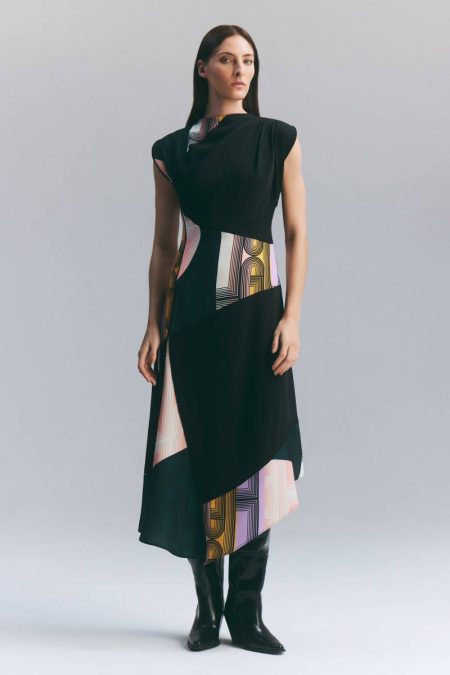 Multi Karen Millen Amelia Graham Soft Tailored Color Block Printed Midi Dress Midi Dresses Women