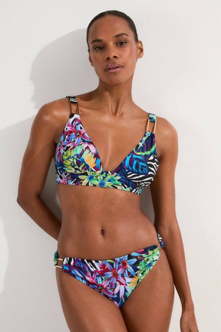 Multi Karen Millen Tops Women Tropical Floral Plunge Bikini Top